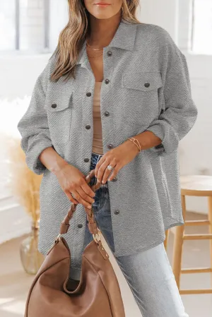 KaleaBoutique Solid Textured Flap Pocket Buttoned Shacket