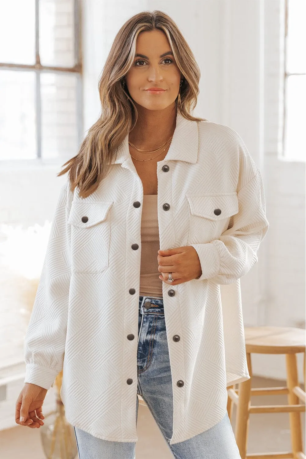 KaleaBoutique Solid Textured Flap Pocket Buttoned Shacket