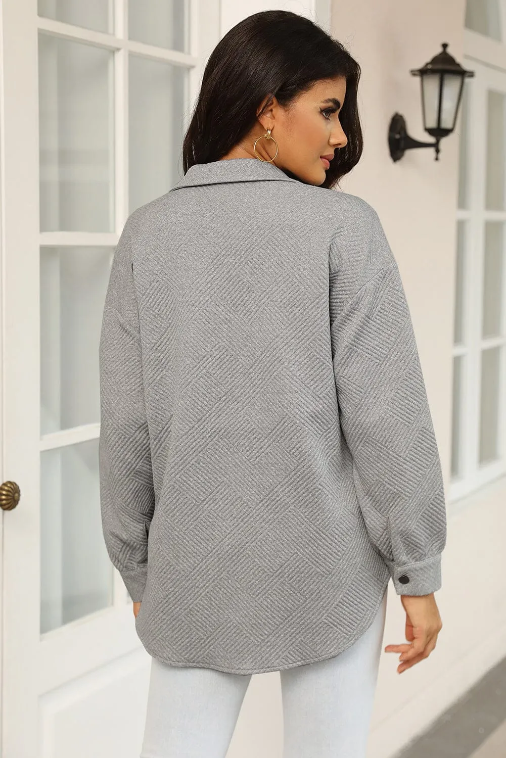 KaleaBoutique Solid Textured Flap Pocket Buttoned Shacket
