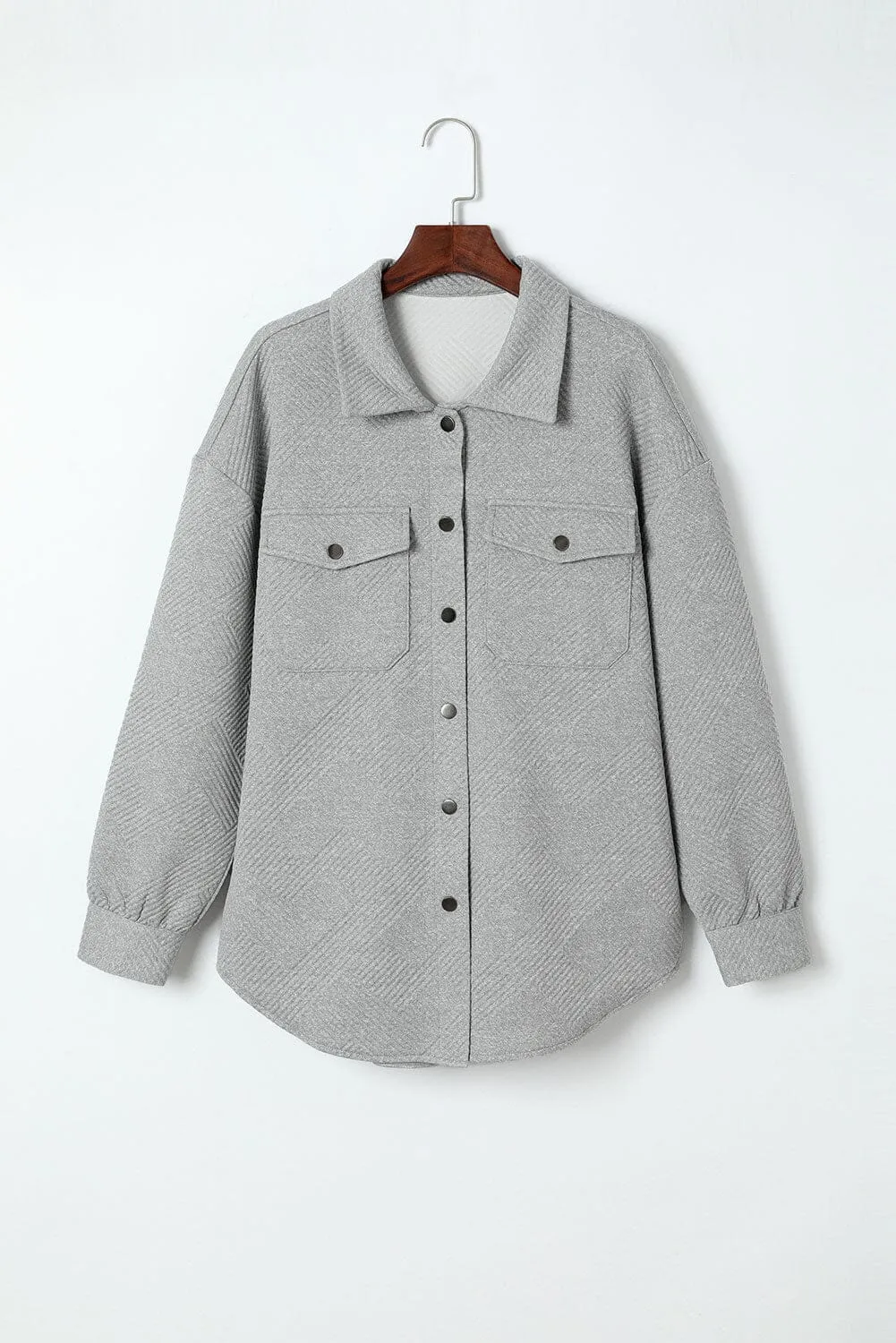 KaleaBoutique Solid Textured Flap Pocket Buttoned Shacket