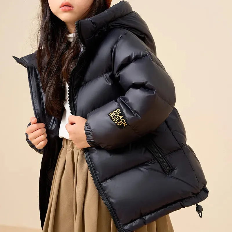 Kids Warm Down Bread Jackets For Boys Girls Fashion Teenage Solid Hooded Parka Snowsuits Winter Children Outerwear Overcoat