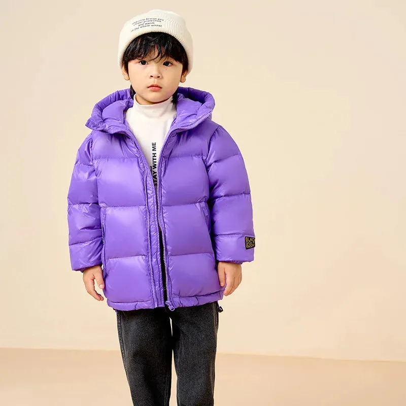 Kids Warm Down Bread Jackets For Boys Girls Fashion Teenage Solid Hooded Parka Snowsuits Winter Children Outerwear Overcoat
