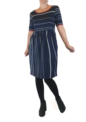 Kindling navy striped 100% cotton dress with red trim size 8