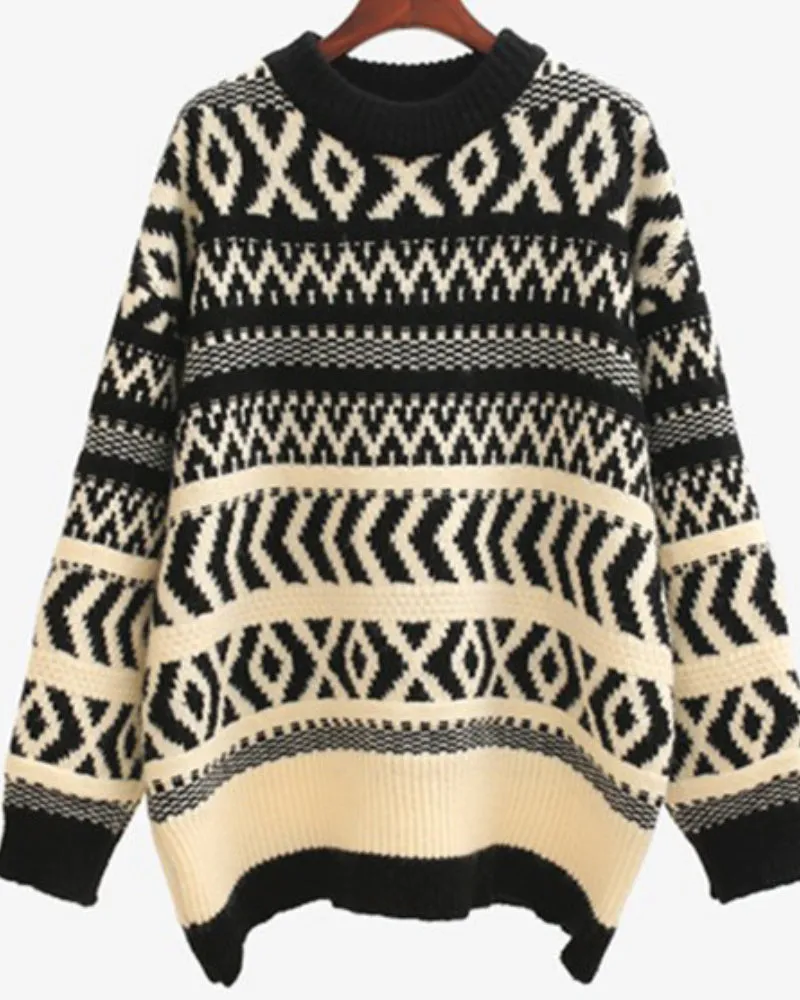 Knit Contrast Argyle Pattern Sweaters
