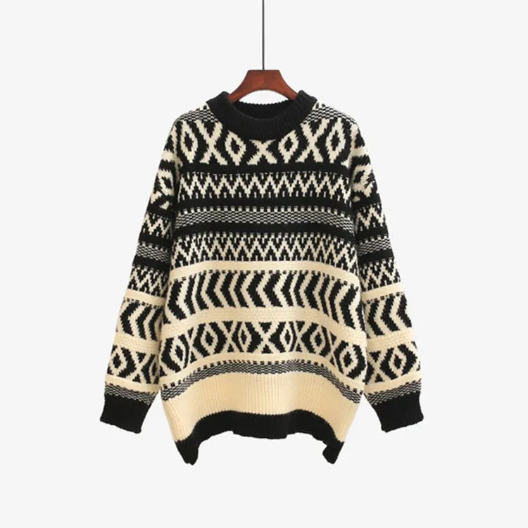 Knit Contrast Argyle Pattern Sweaters