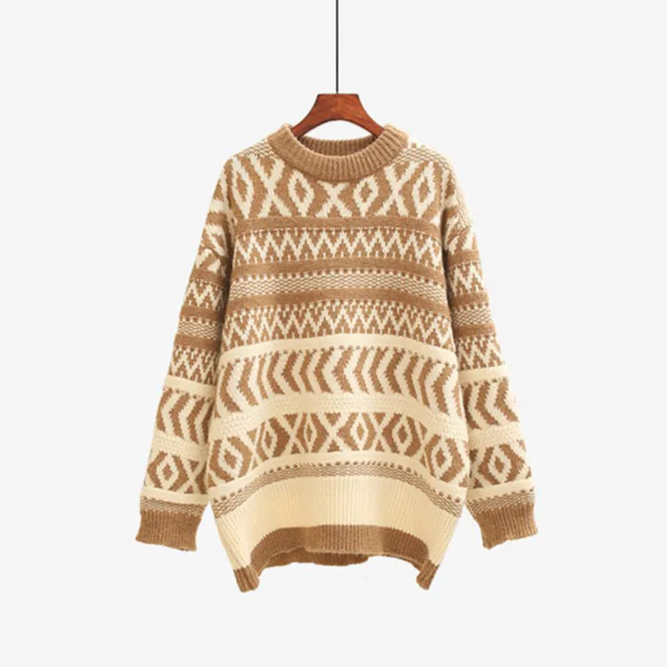 Knit Contrast Argyle Pattern Sweaters