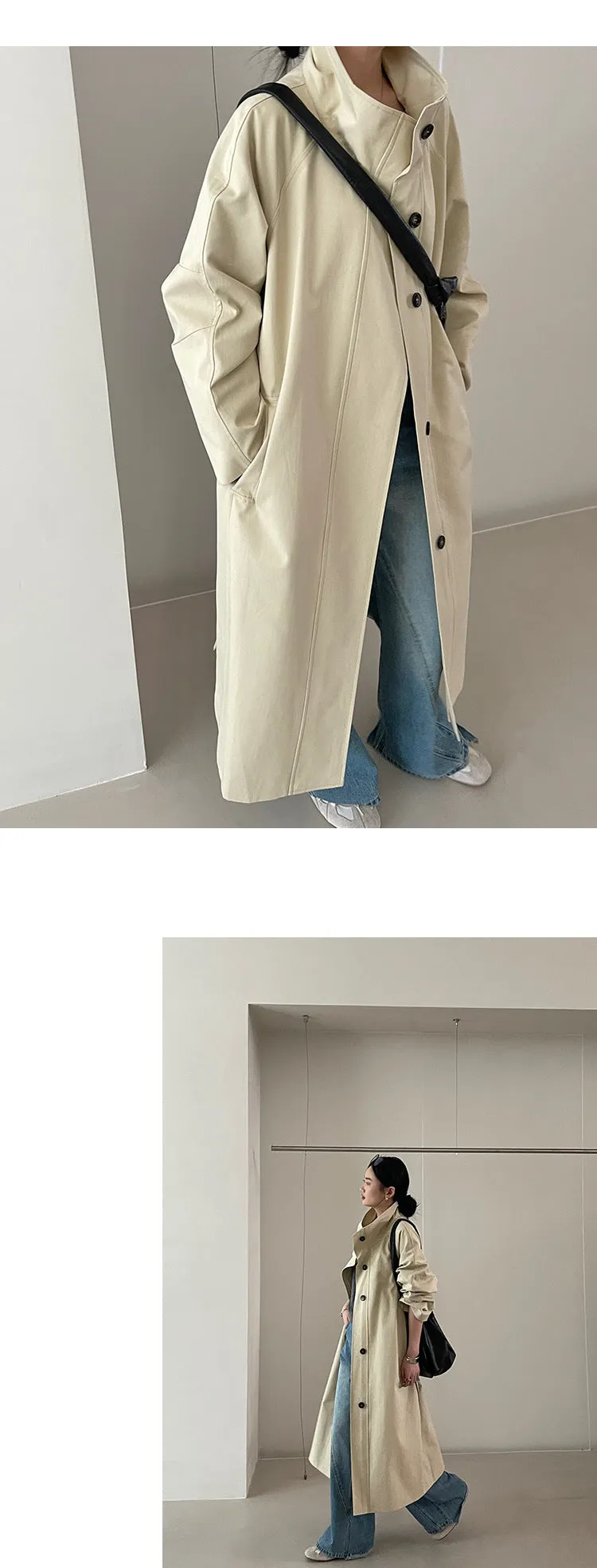 Korean stand collar trench coat