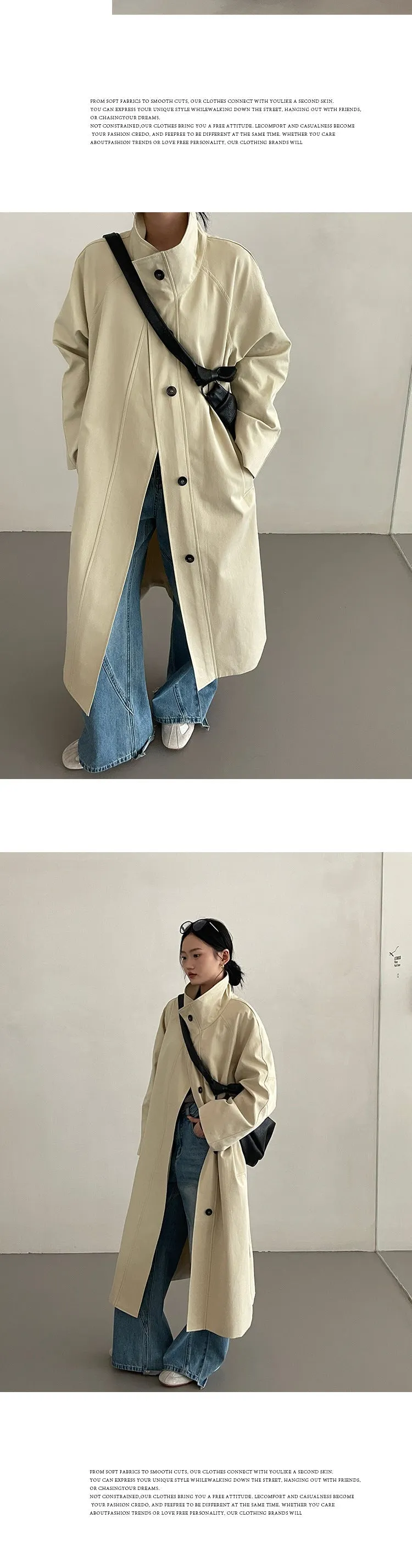 Korean stand collar trench coat
