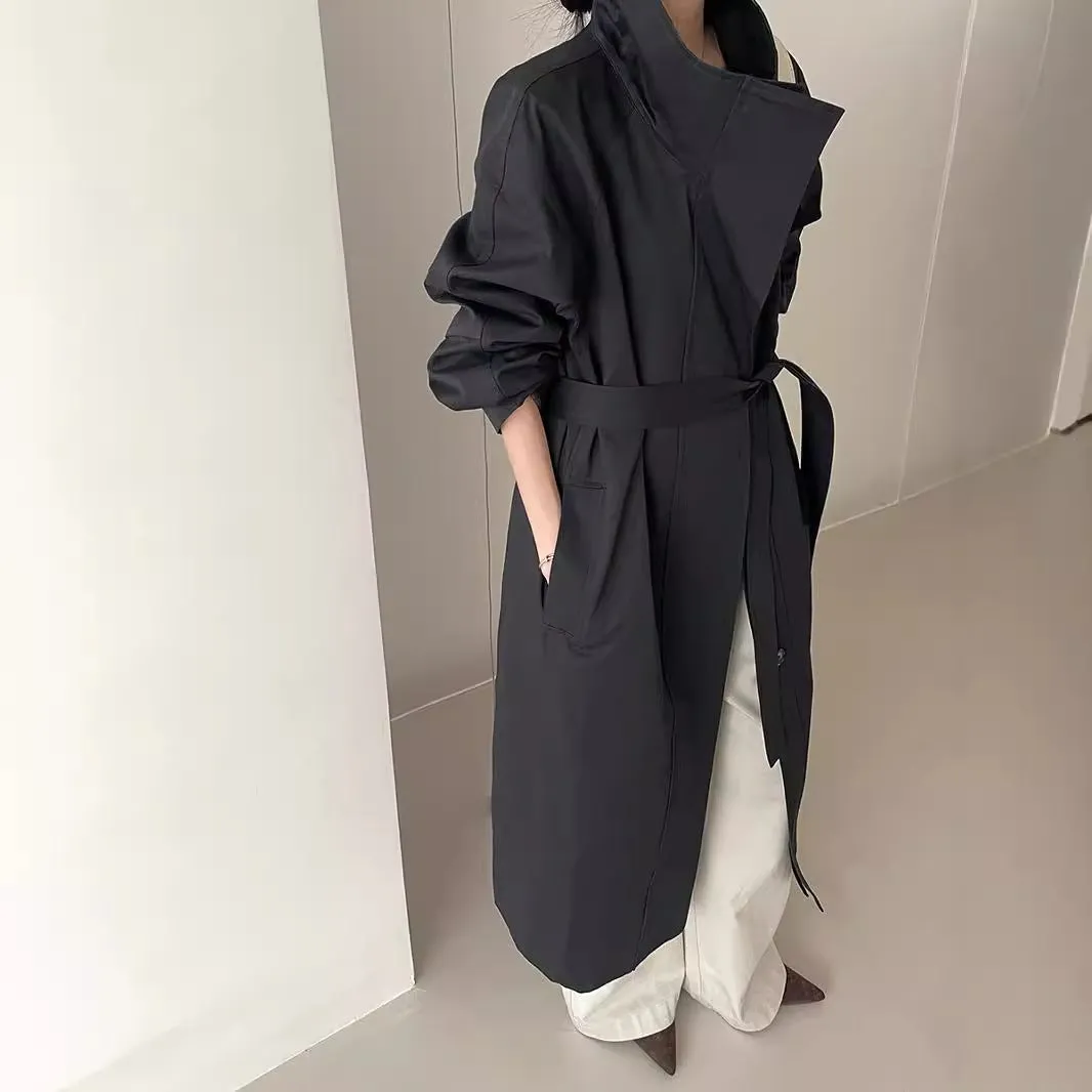 Korean stand collar trench coat