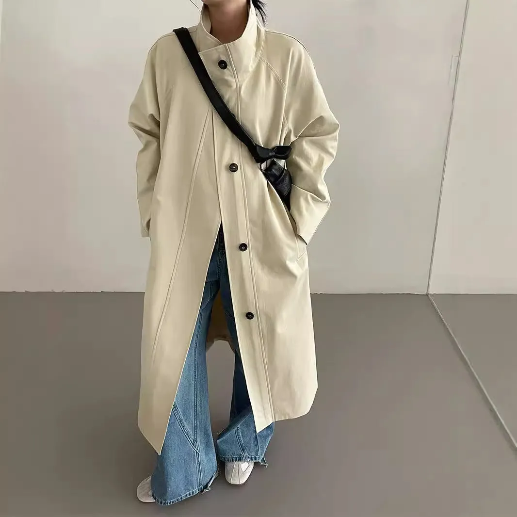 Korean stand collar trench coat