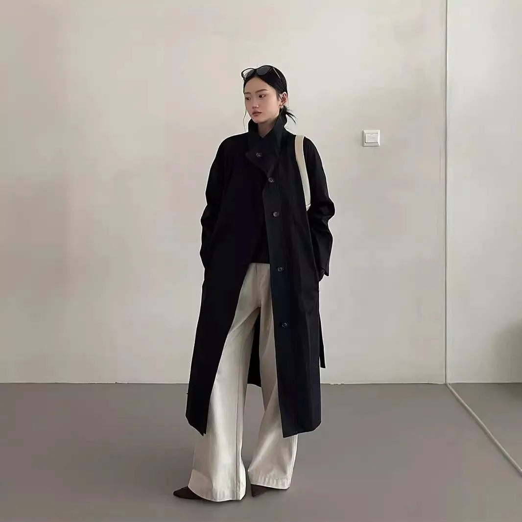 Korean stand collar trench coat
