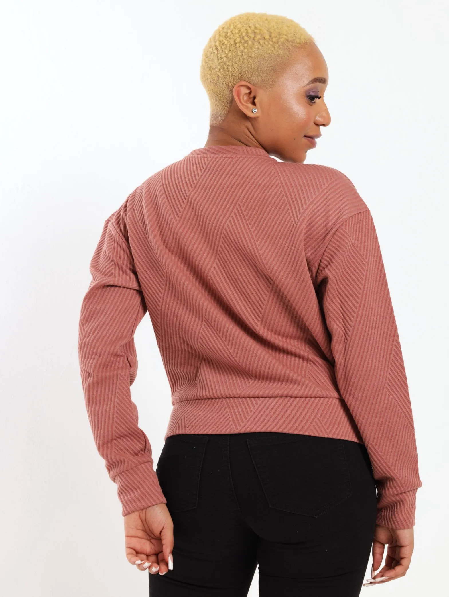 Ladies Jacquard Fleece Crew Pullover - Dark Blush