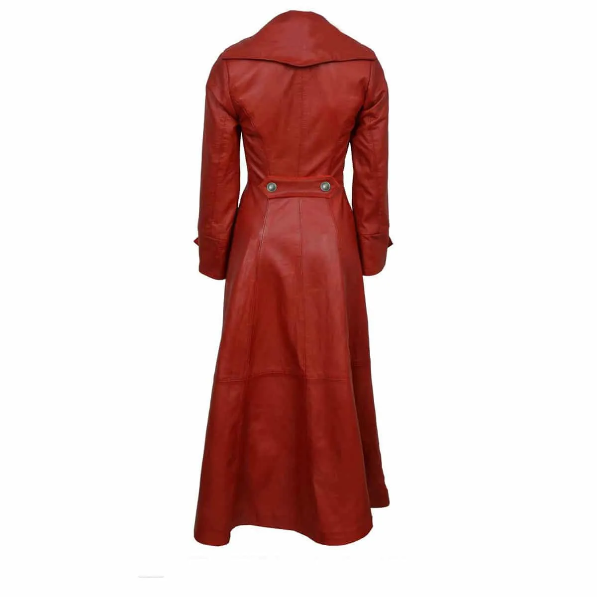 Ladies Red Leather Steampunk Style Trench Coat - T11 - RED