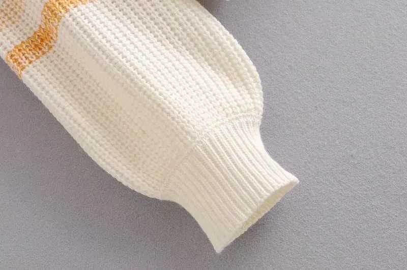 Lantern Sleeve Contrast Stripe Knitting Sweater