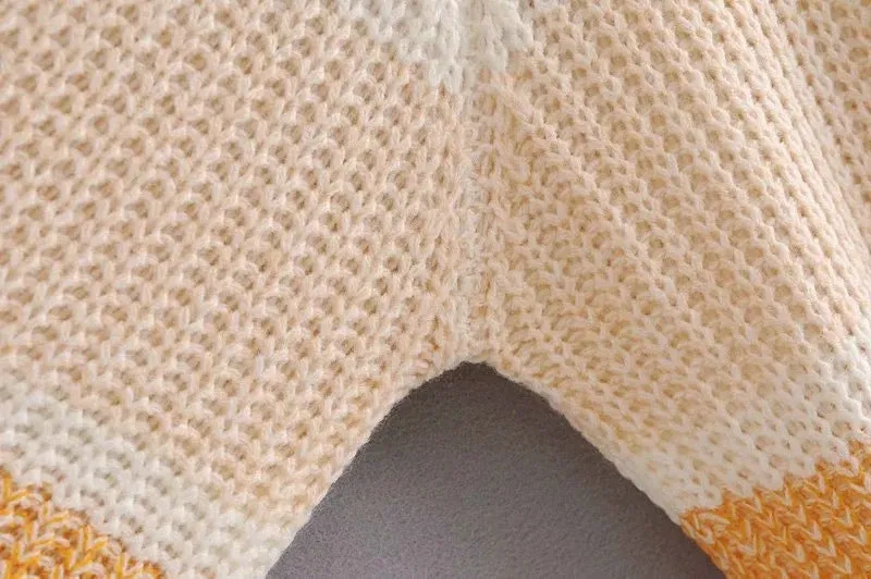 Lantern Sleeve Contrast Stripe Knitting Sweater