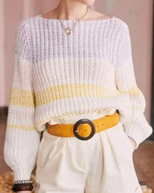 Lantern Sleeve Contrast Stripe Knitting Sweater