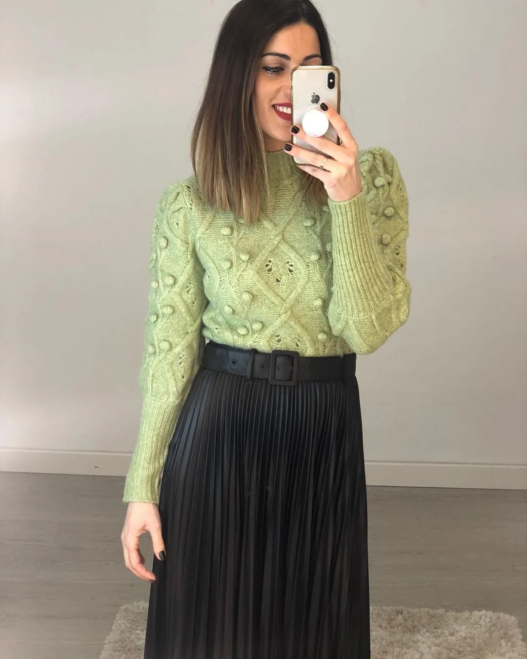 Lantern Sleeve Splicing Lingge Stand-up Collar Sweater
