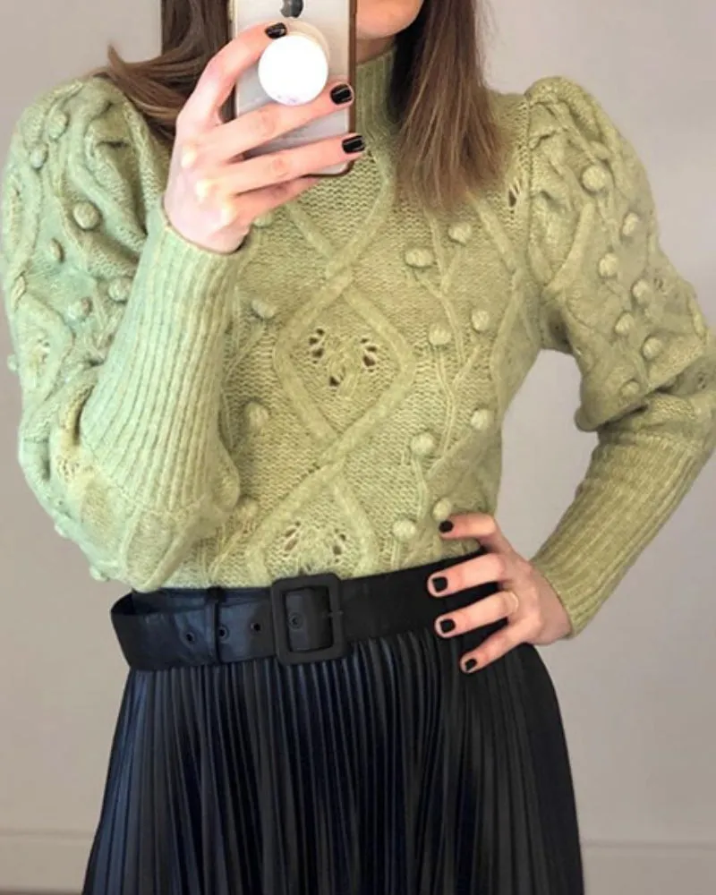 Lantern Sleeve Splicing Lingge Stand-up Collar Sweater