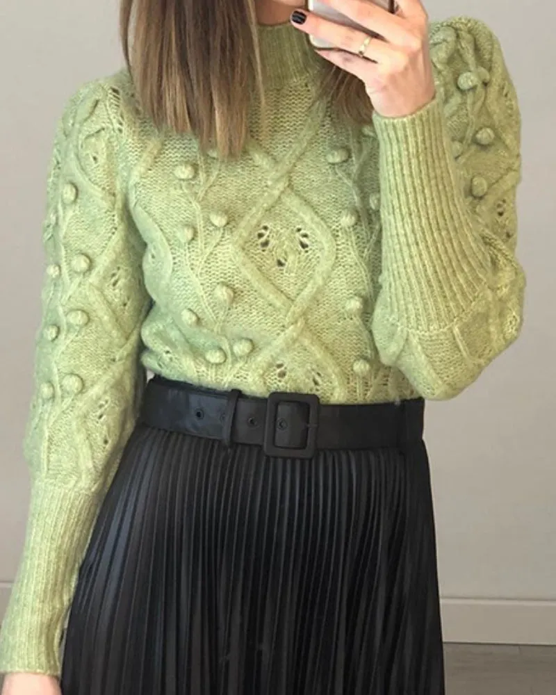 Lantern Sleeve Splicing Lingge Stand-up Collar Sweater
