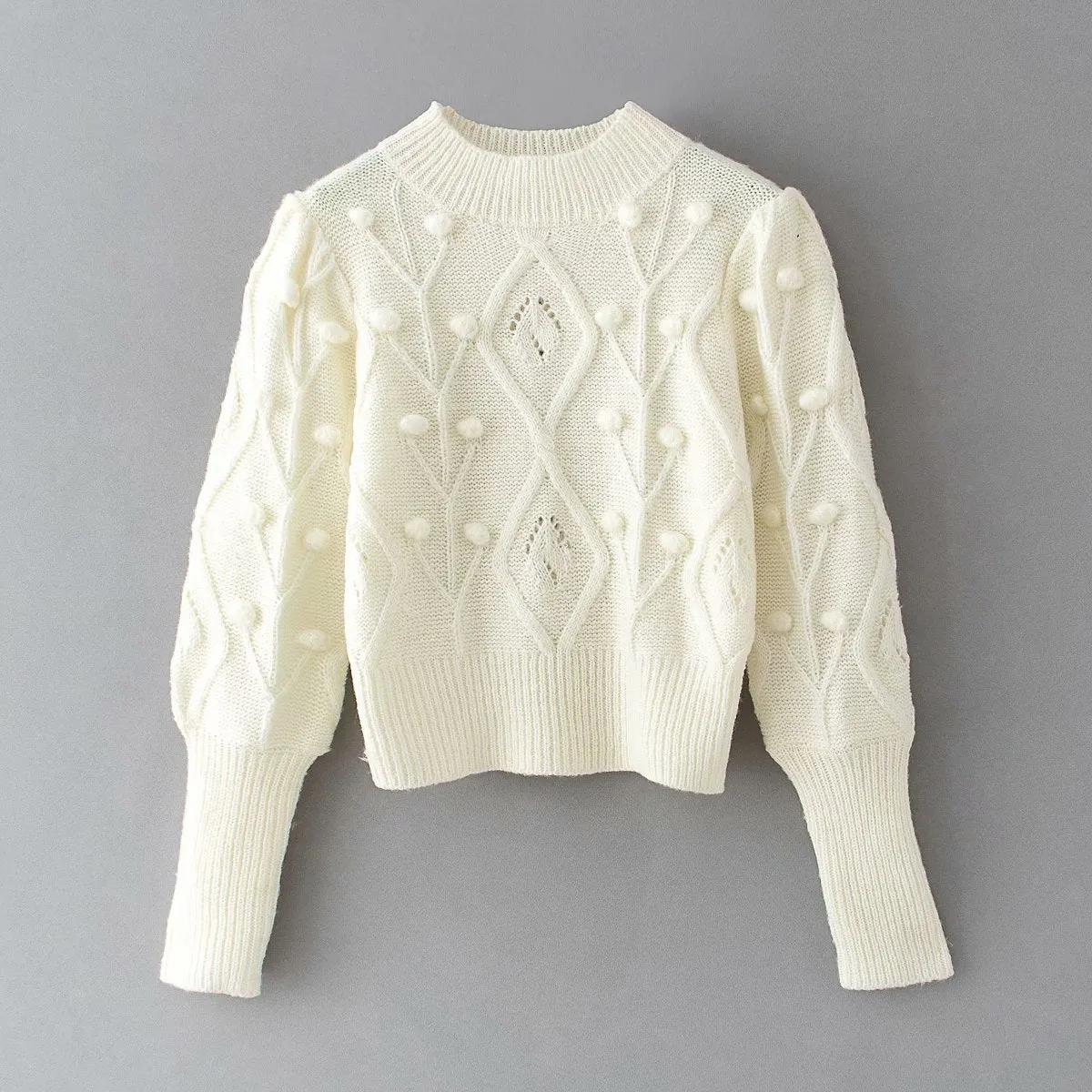 Lantern Sleeve Splicing Lingge Stand-up Collar Sweater