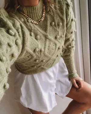 Lantern Sleeve Splicing Lingge Stand-up Collar Sweater