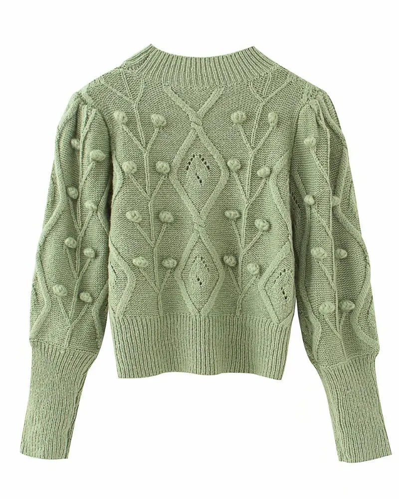 Lantern Sleeve Splicing Lingge Stand-up Collar Sweater