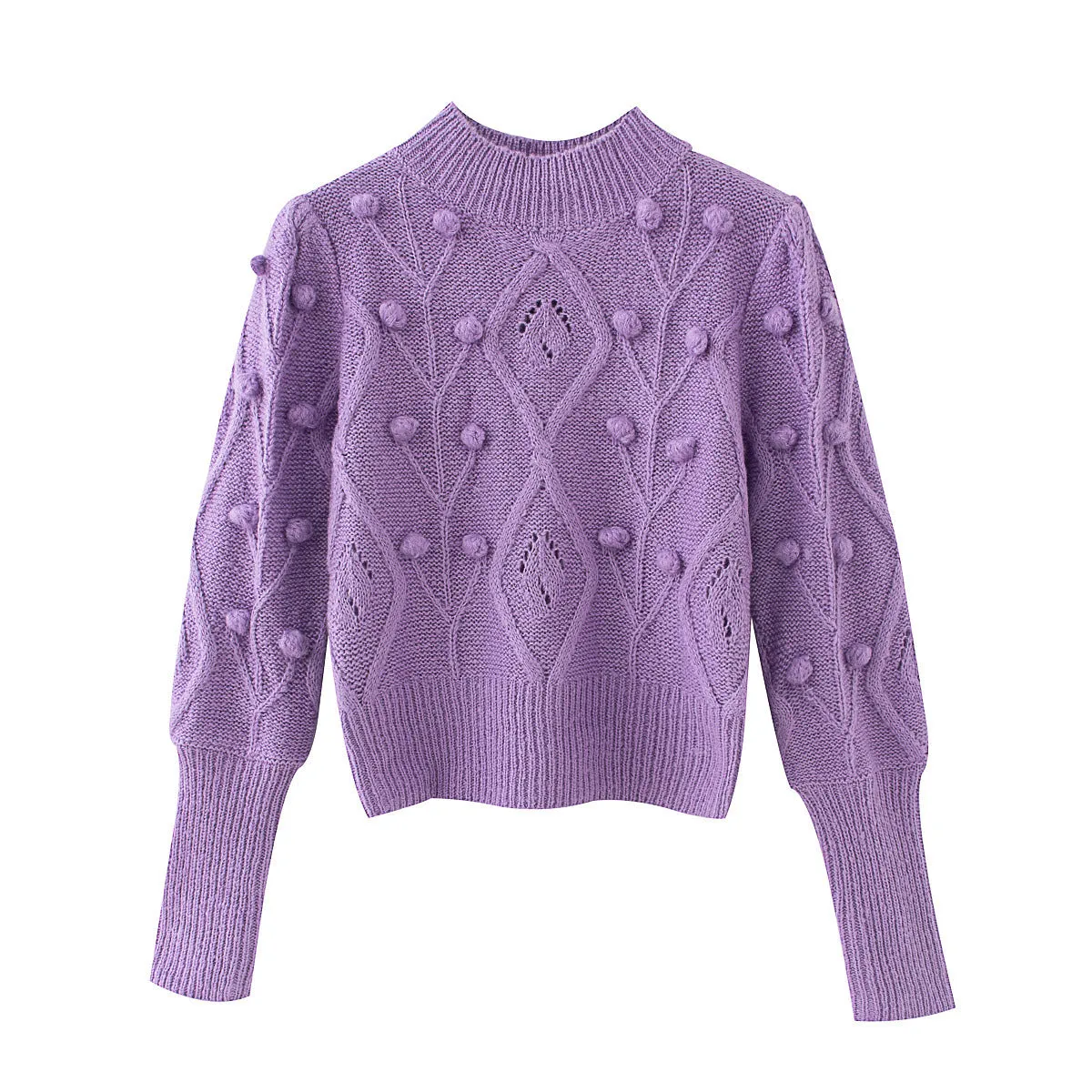 Lantern Sleeve Splicing Lingge Stand-up Collar Sweater