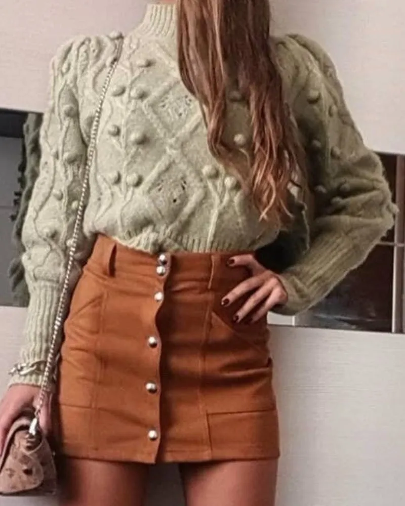 Lantern Sleeve Splicing Lingge Stand-up Collar Sweater