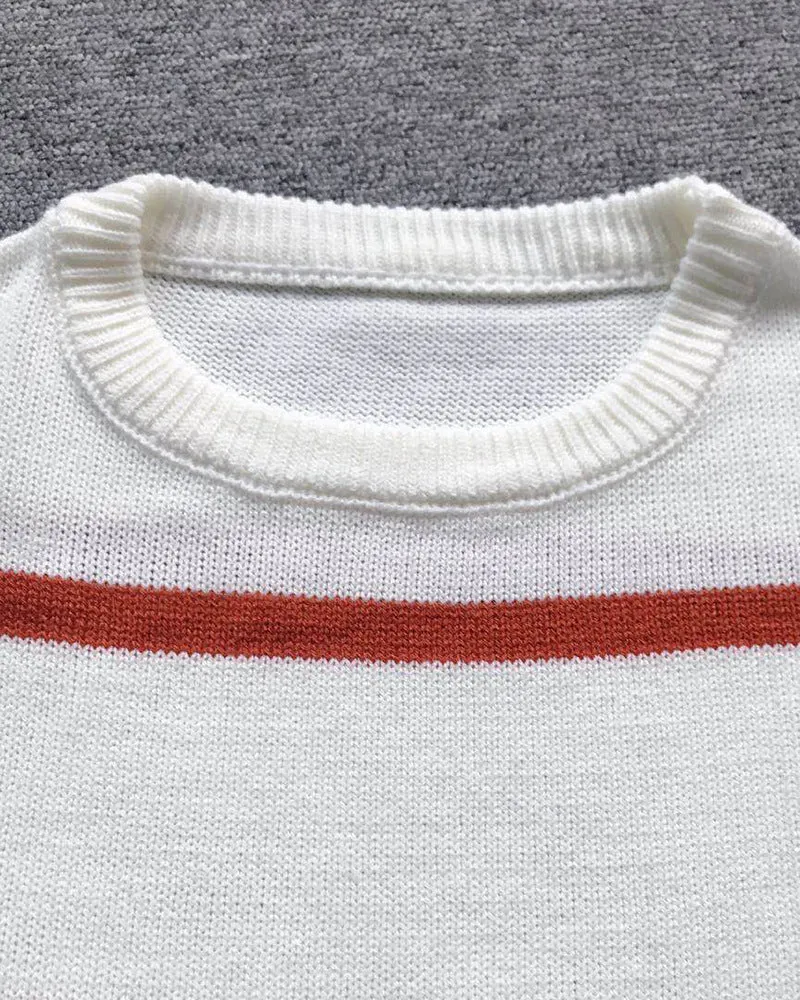 Lantern Sleeve Striped Knit Sweater