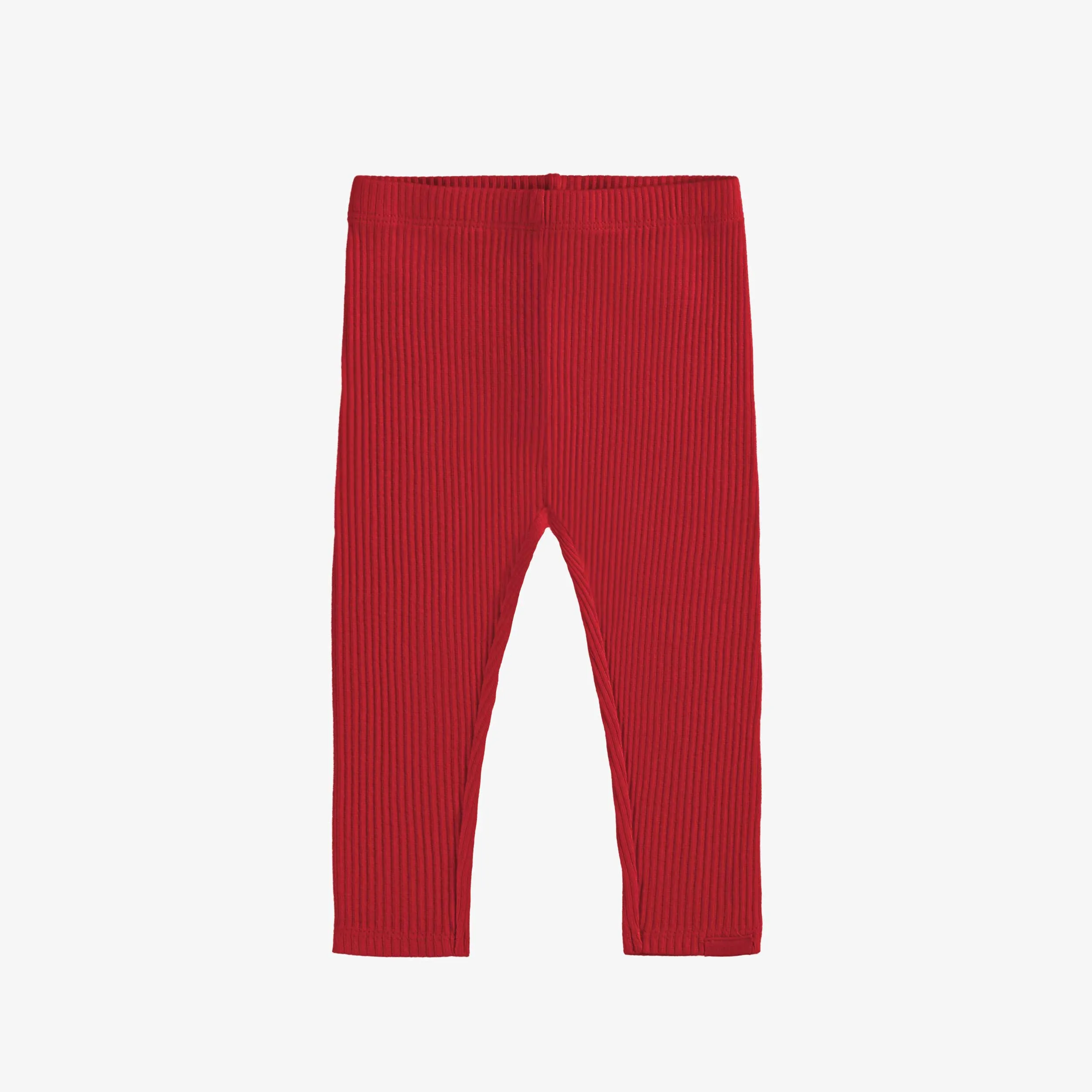 Legging rouge longueur régulière en tricot côtelé, bébé || Red regular length legging in ribbed knit, baby