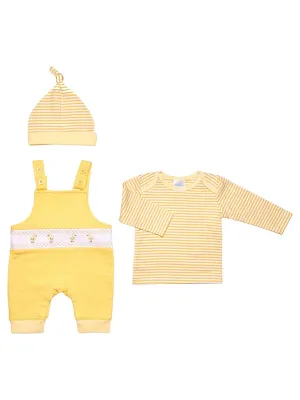 Lemon Smocked Baby Chick 3PC Overalls Set