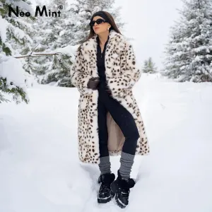 Leopard Fur Women Wife Shipping updates  Overcoat Maxi Luxury Jacket Faux Belted Mob Huge price cut Long Fur Vibe Coat Winter Fox Brand Fashion