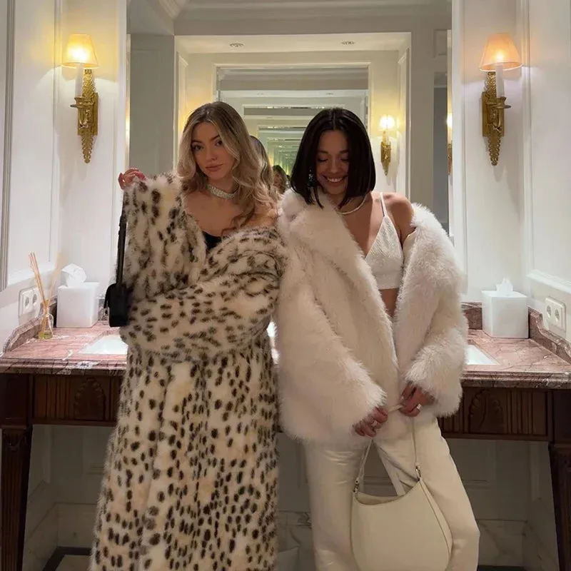 Leopard Fur Women Wife Shipping updates  Overcoat Maxi Luxury Jacket Faux Belted Mob Huge price cut Long Fur Vibe Coat Winter Fox Brand Fashion