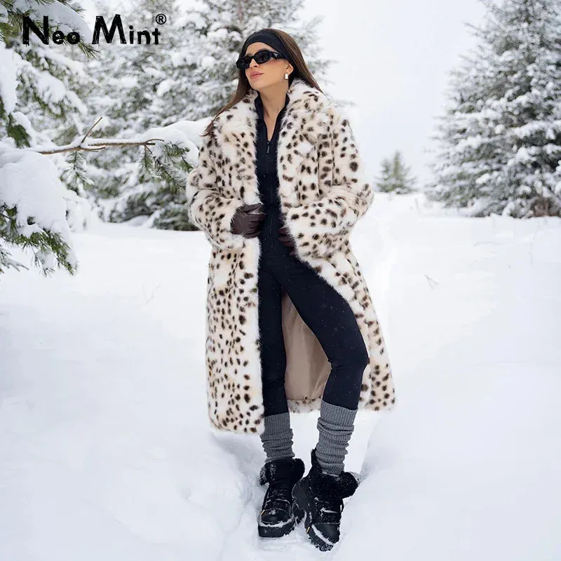 Leopard Fur Women Wife Shipping updates  Overcoat Maxi Luxury Jacket Faux Belted Mob Huge price cut Long Fur Vibe Coat Winter Fox Brand Fashion