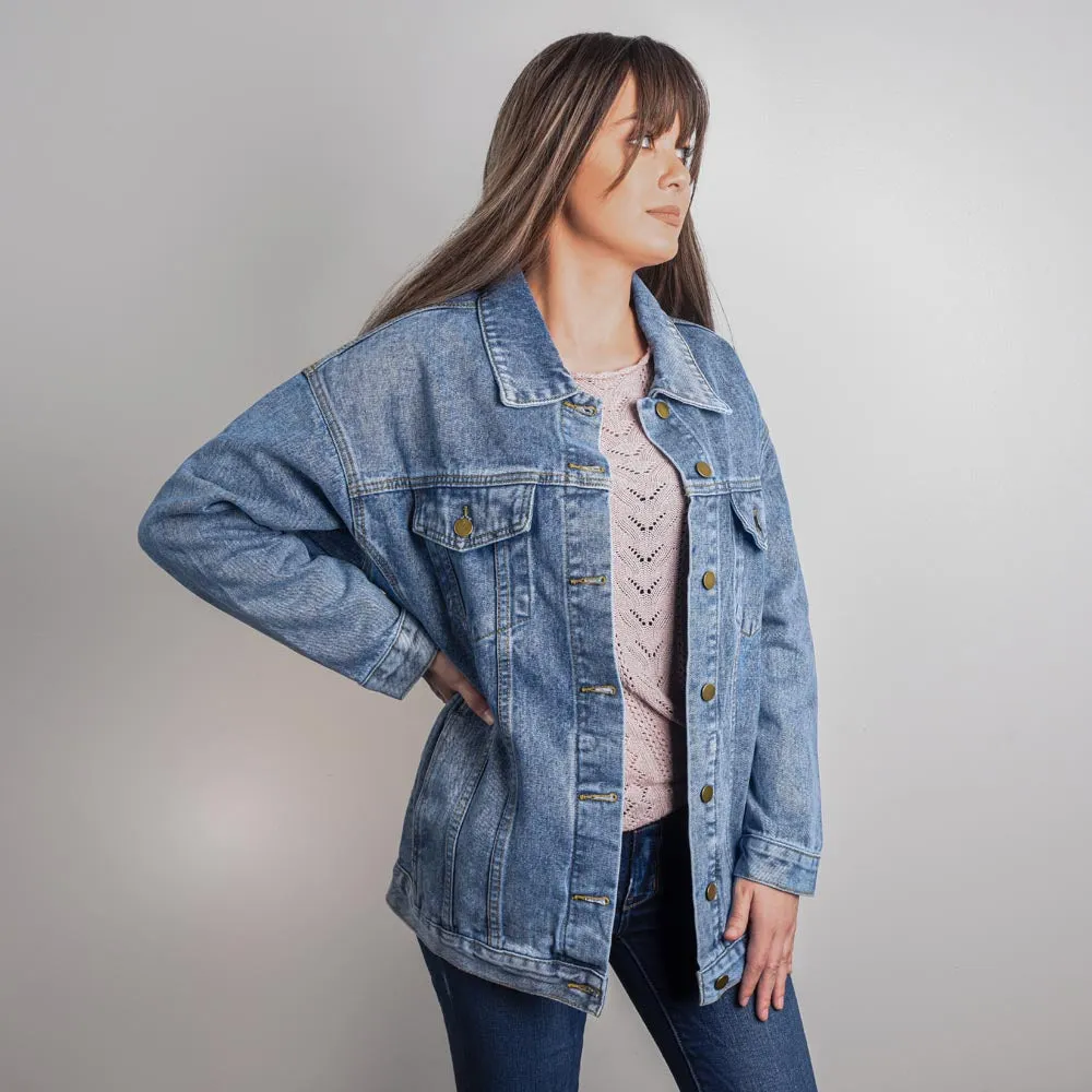 Leopard Owns the Universe Oversized Women's DTG Denim Jacket