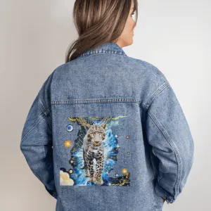 Leopard Owns the Universe Oversized Women's DTG Denim Jacket