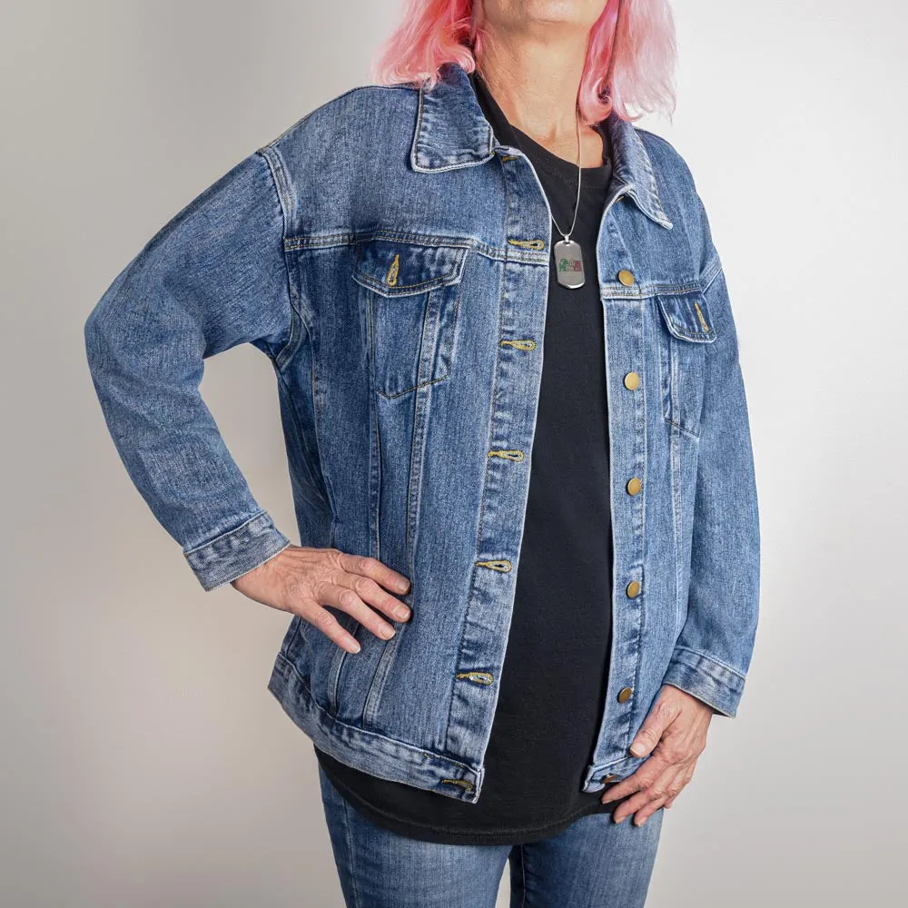 Leopard Owns the Universe Oversized Women's DTG Denim Jacket