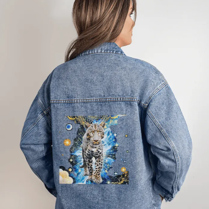 Leopard Owns the Universe Oversized Women's DTG Denim Jacket