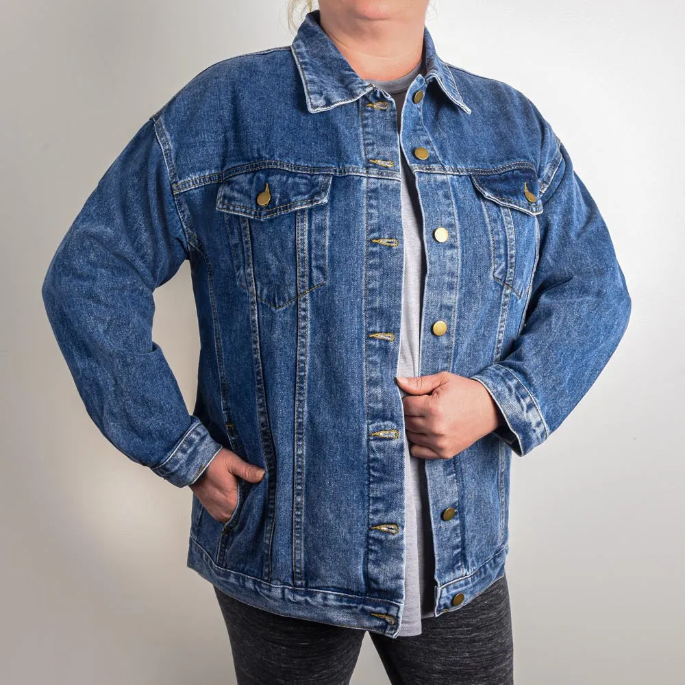 Leopard Owns the Universe Oversized Women's DTG Denim Jacket