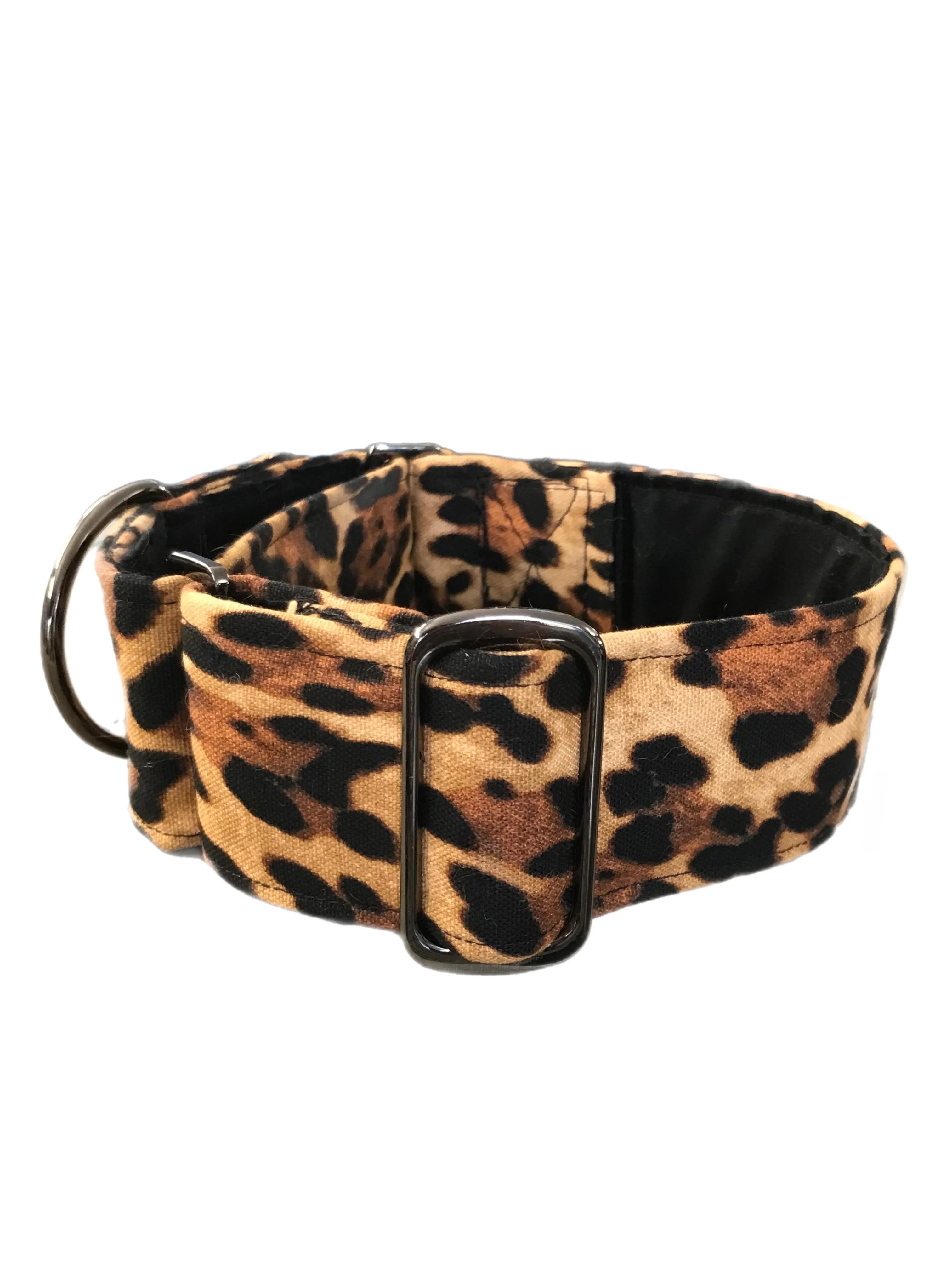 Leopard print Greyhound Martingale collar cotton covered 50mm width sturdy cotton