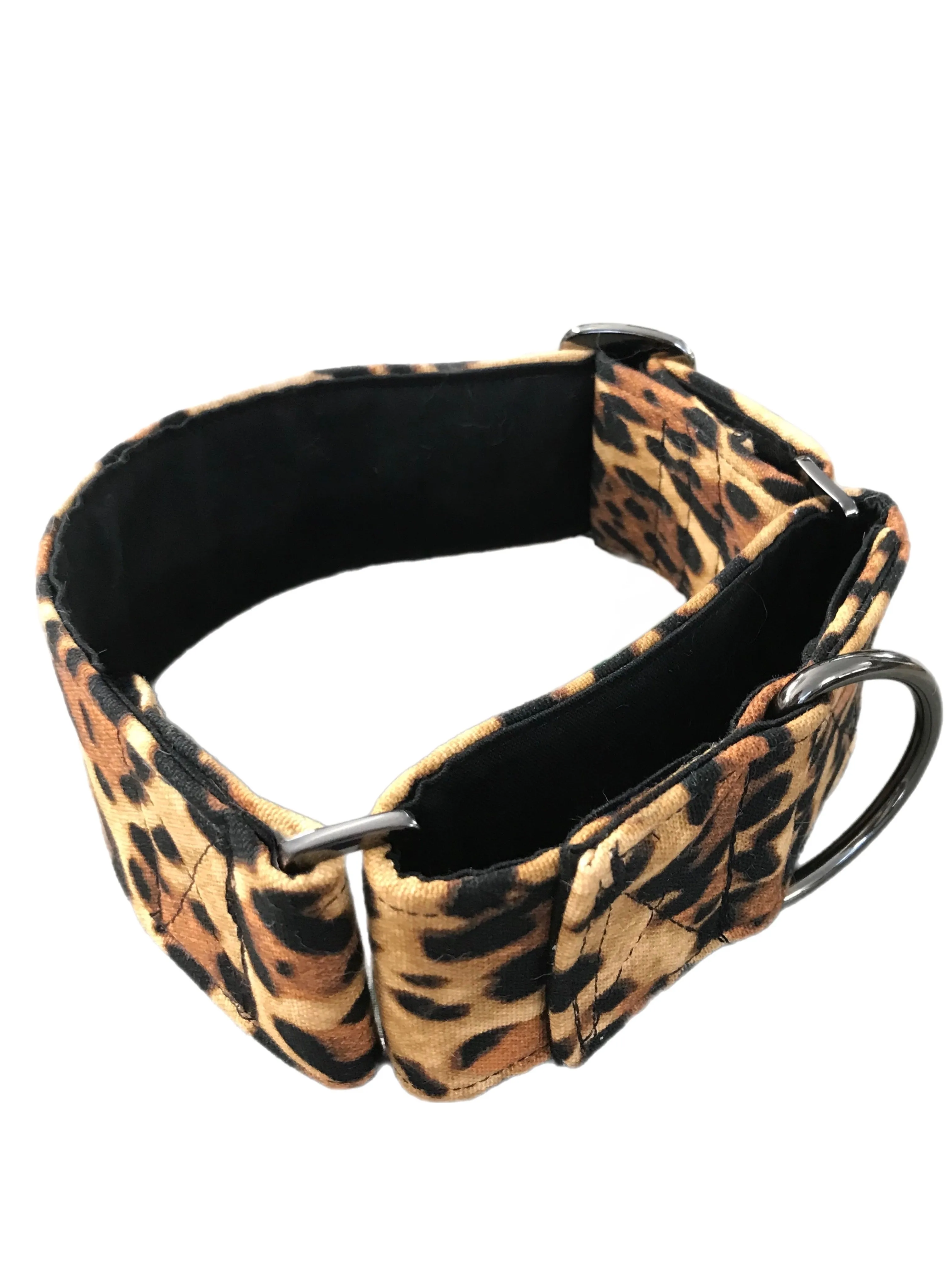 Leopard print Greyhound Martingale collar cotton covered 50mm width sturdy cotton