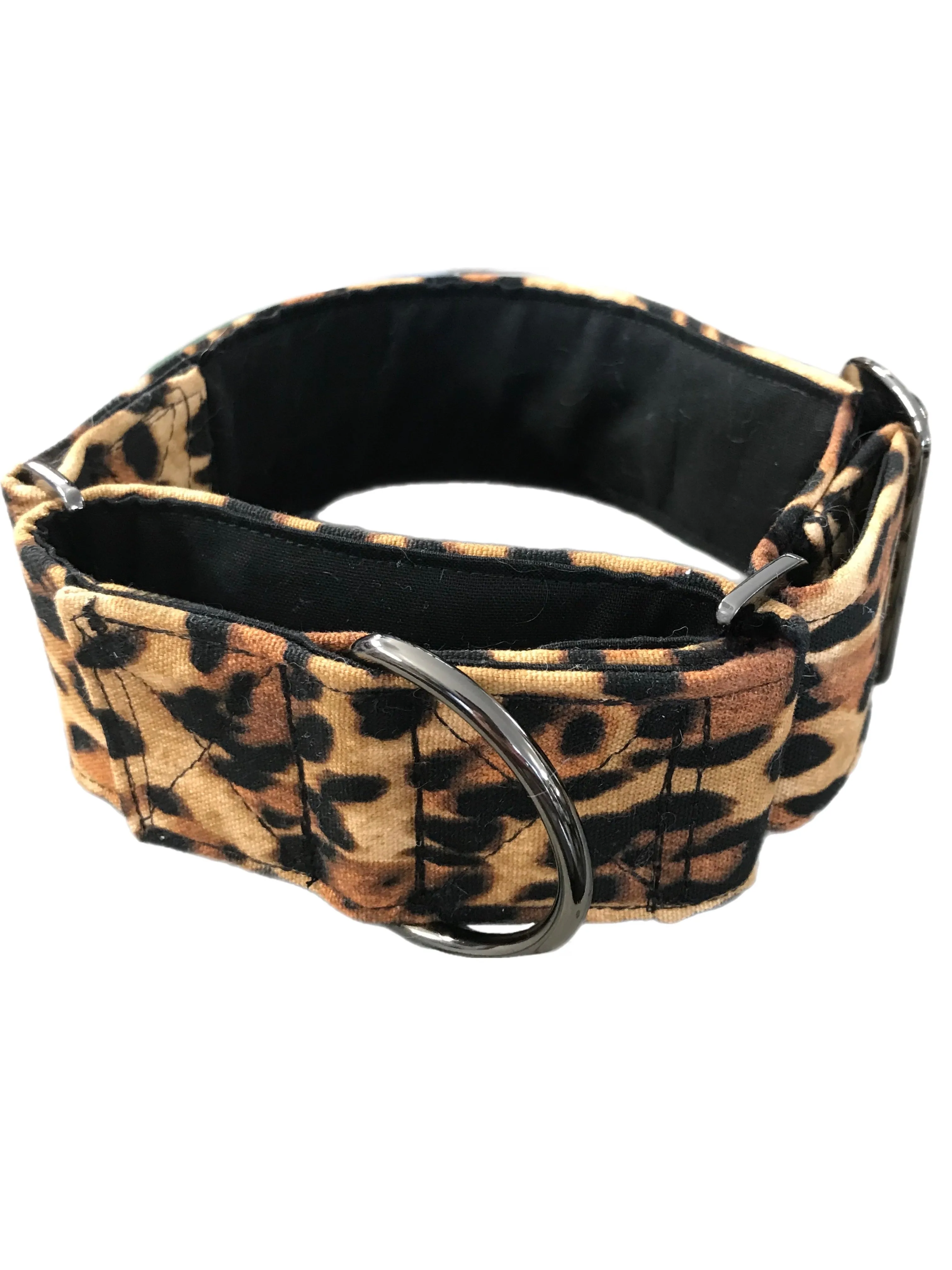 Leopard print Greyhound Martingale collar cotton covered 50mm width sturdy cotton