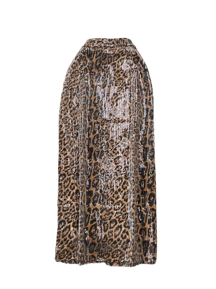 Leopard Print PU Leather Skirt
