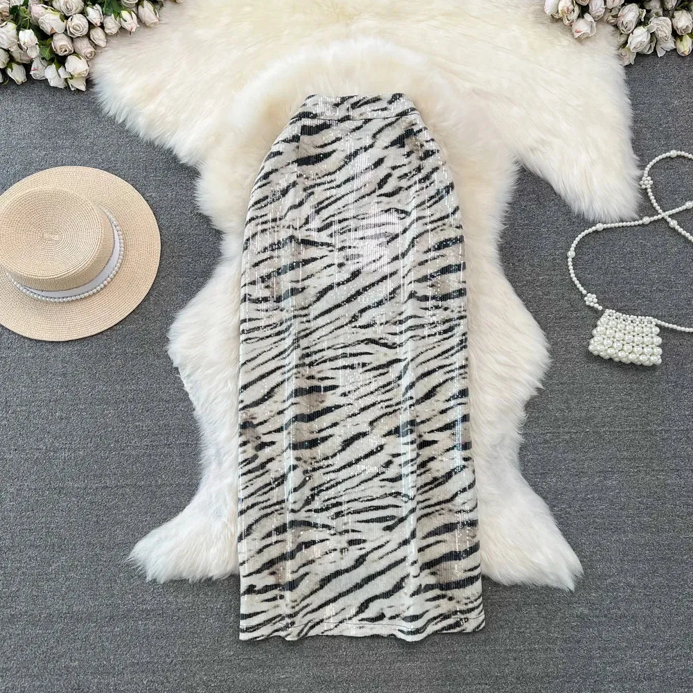 Leopard Print PU Leather Skirt