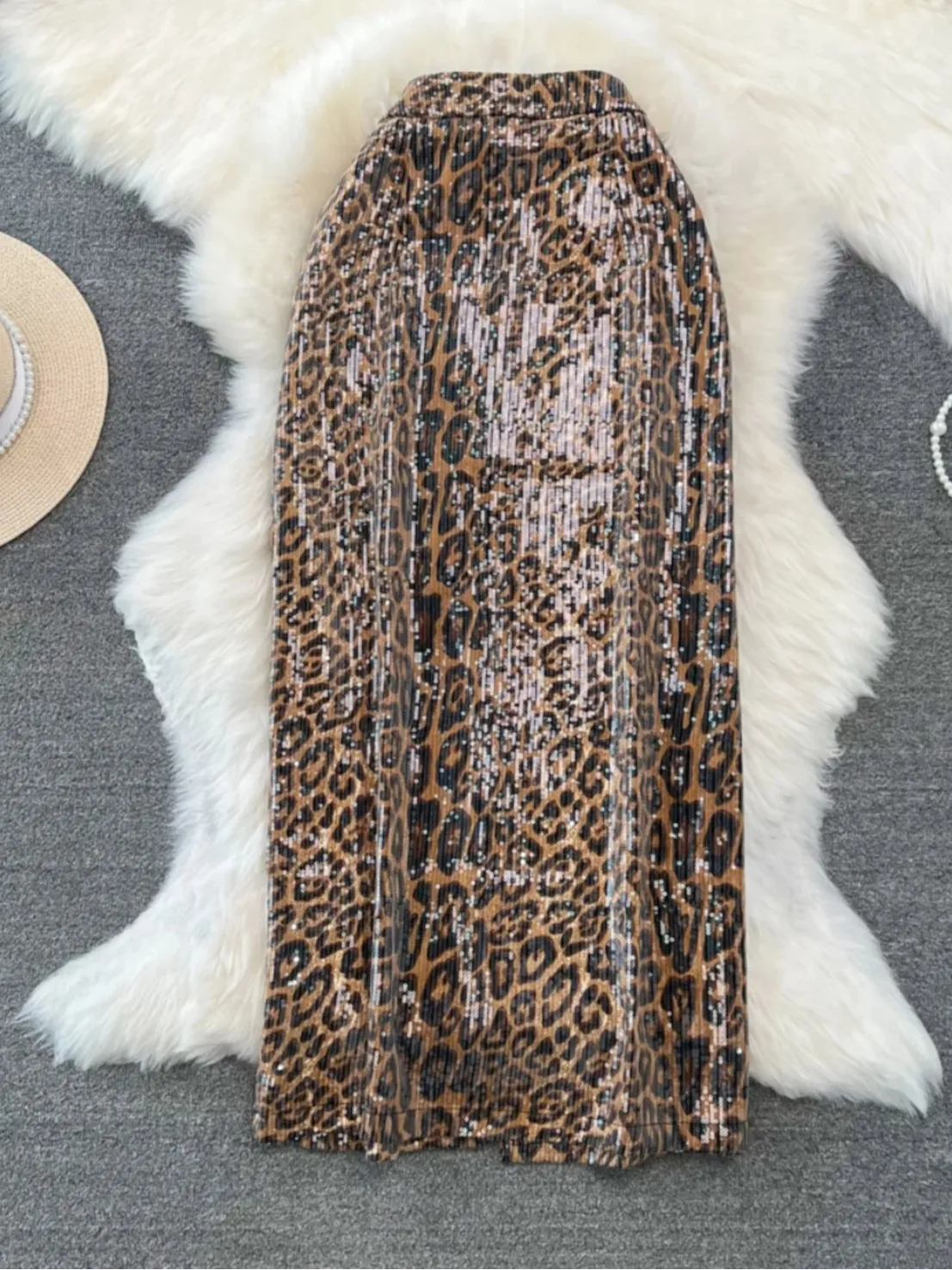 Leopard Print PU Leather Skirt