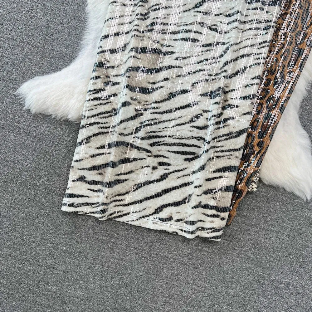 Leopard Print PU Leather Skirt