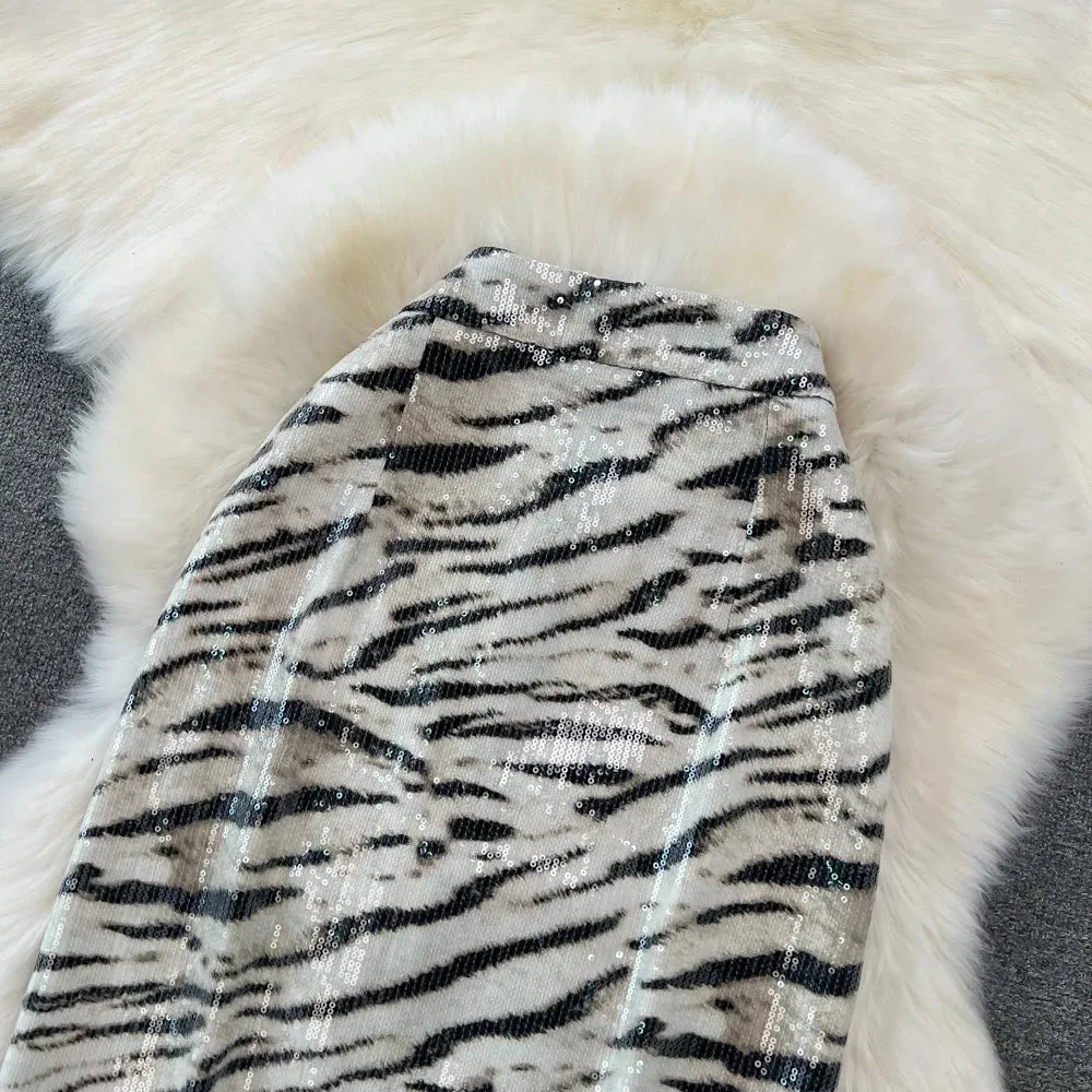 Leopard Print PU Leather Skirt