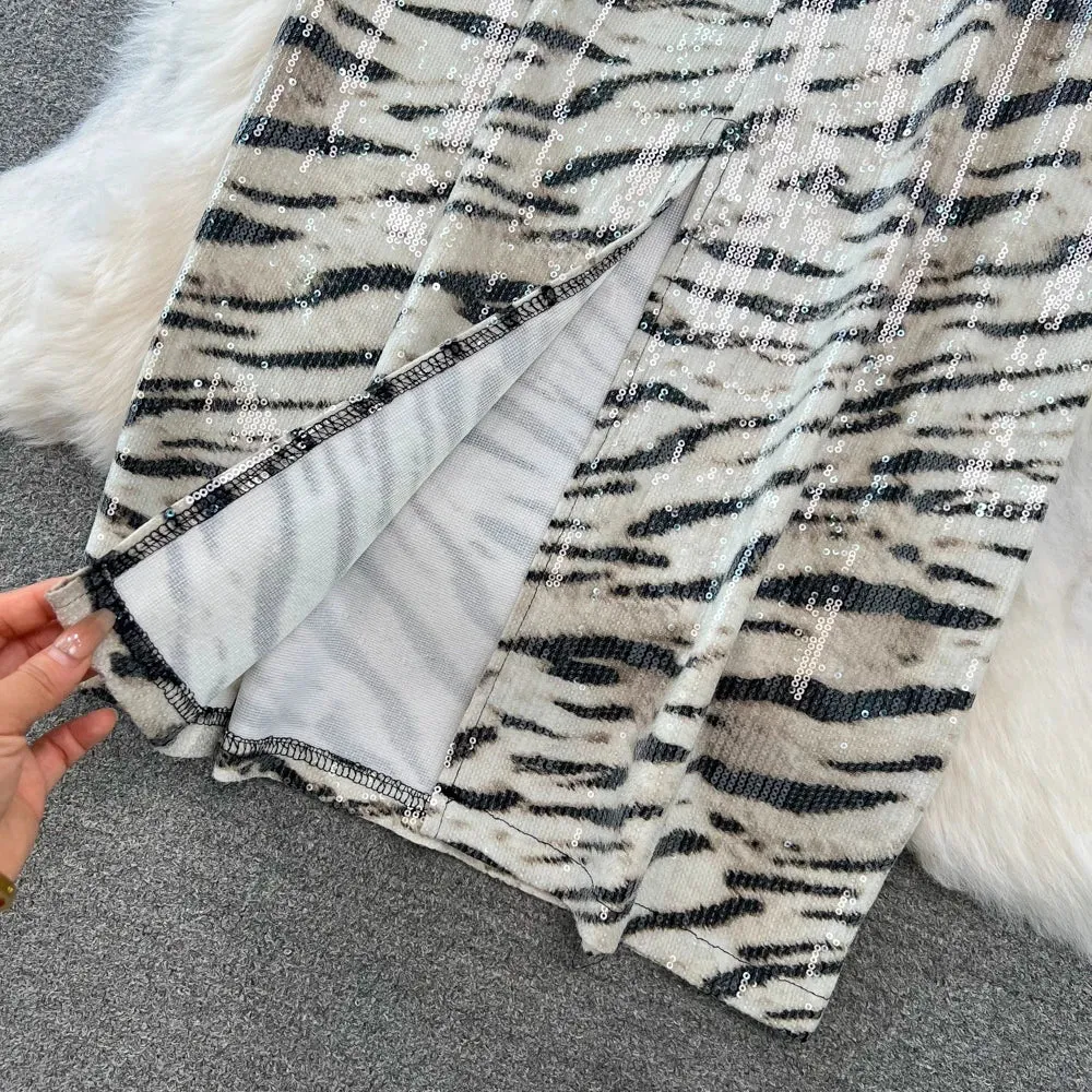 Leopard Print PU Leather Skirt