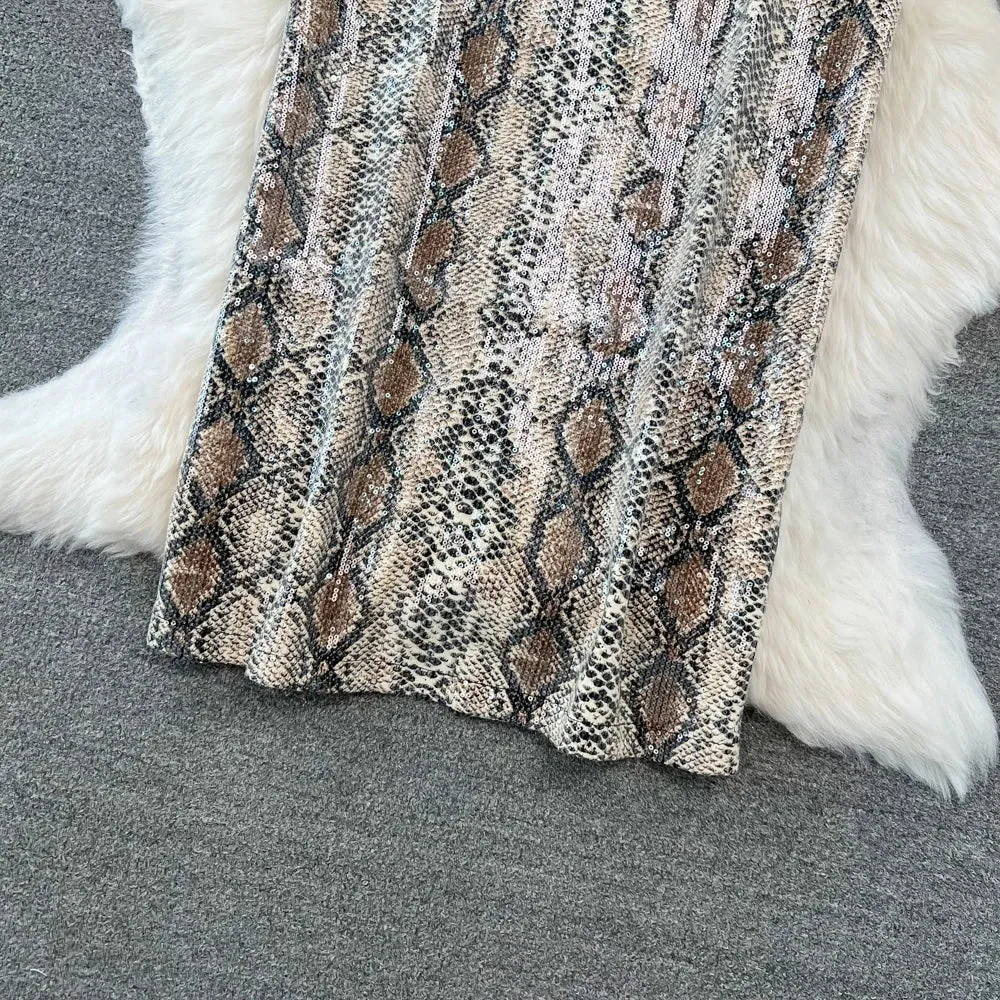 Leopard Print PU Leather Skirt