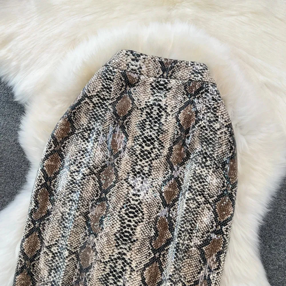 Leopard Print PU Leather Skirt
